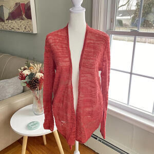 J. Jill Rust Open Front Cardigan Sweater Wool Mohair‎ Alpaca Red Size Medium